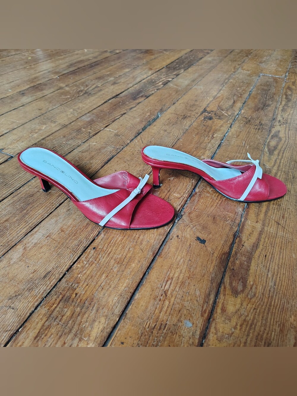 Y2K Vintage Red Leather Kitten Heel Sandals Mule Heels Sz 6.5 Preppy Coquette